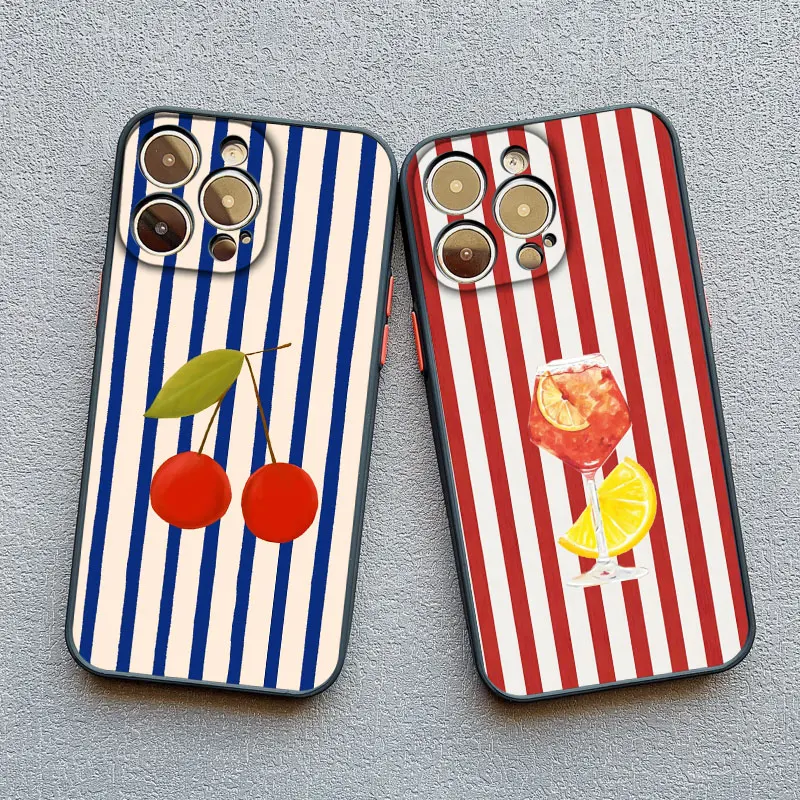 

Red Blue Stripe Fruits Lemon Cherry Phone Case for IPhone 13 Mini 12 11 Pro Max 16 15 14 Pro Max Plus XR XS X 7 8 SE2 Back Cover