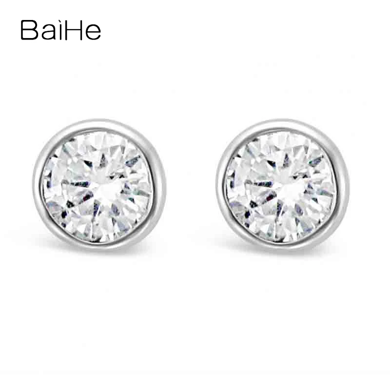 

BAIHE Solid 18K White/Yellow/Rose Gold 0.40ct H/SI Natural Diamond Round Stud Earrings For Women Men Trendy Wedding Fine Jewelry