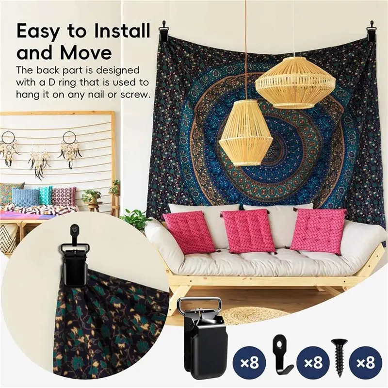 SEWS-16 Pack Heavy Duty Tapestry Hangers Clamps, Anti-Slip Quilt Hangers For Wall Hangings, Rugs, Carpets, Blankets Display