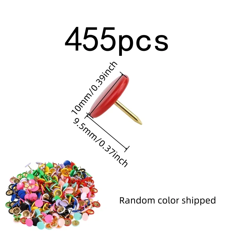 455 pcs Round Head Push Pins, Calendar Photo Pinning, Random Color Assortment, Cute Round Head Design