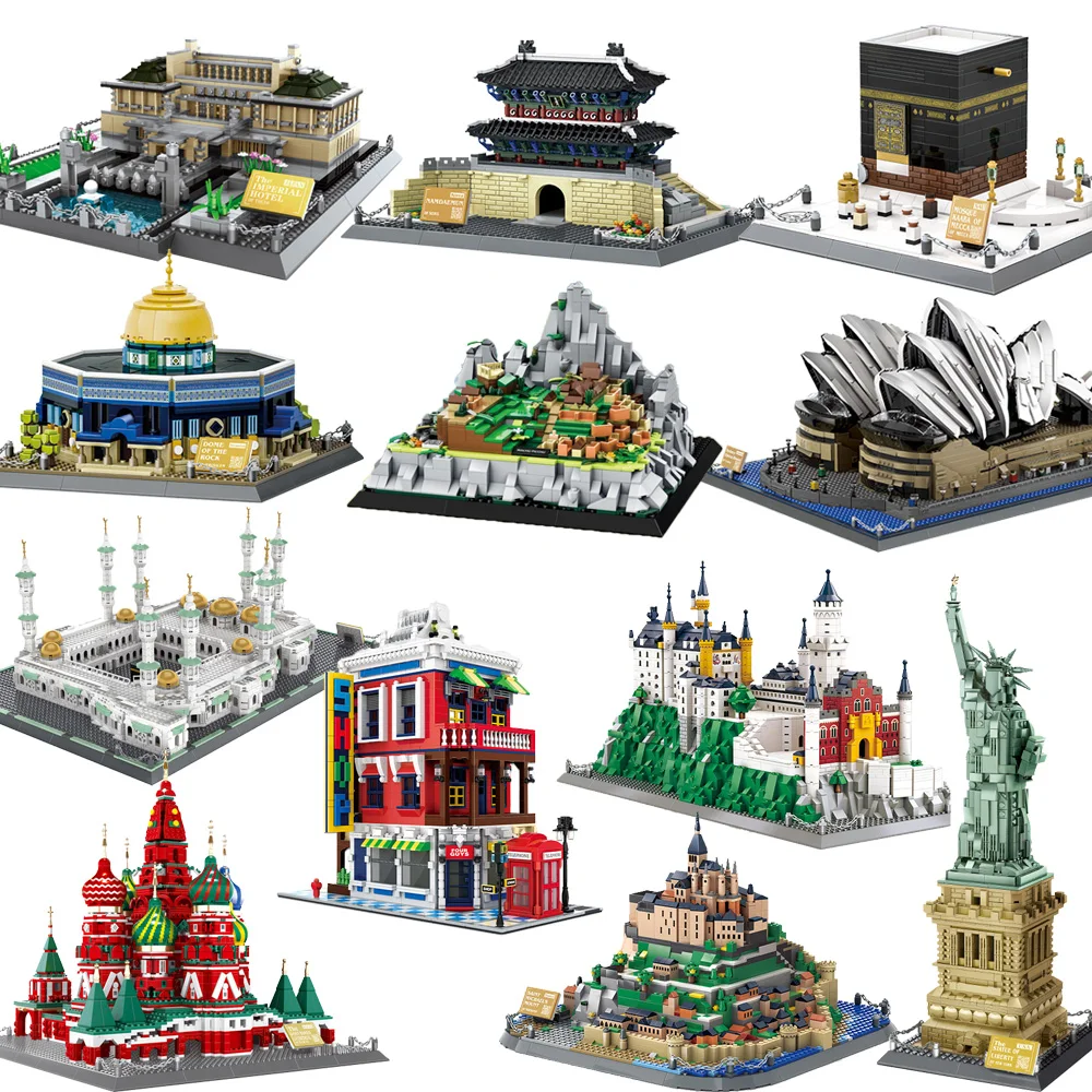 WANGE City Architecture Sydney Opera Santorini Building Blocks Chamartin Stadium Mosque Assembled Model Collection Toys For Gift