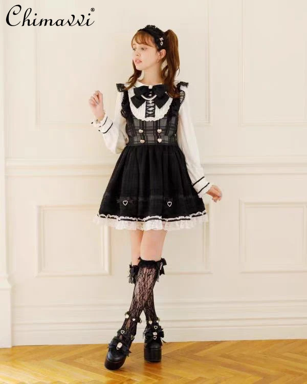 

Japanese Liz Mine Series Mass-produced Sweet Girl Maid Dress Spring Summer New Kawaii Cute Bow Lolita Dress Womens Y2k Dresses