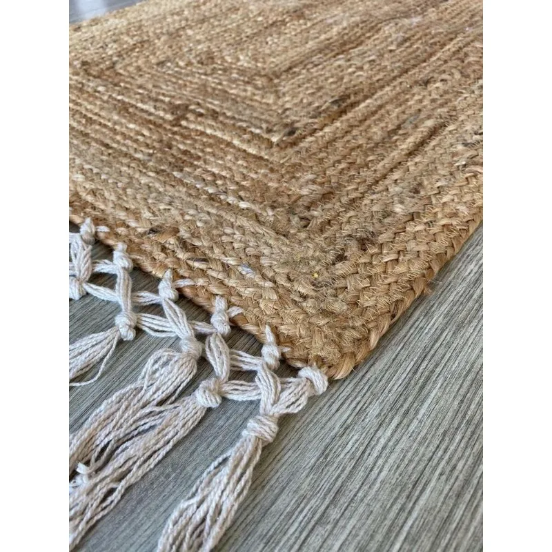 Rug Runner 100% Jute Braided Handmade Reversible Fringes Carpet Modern Area Rugs