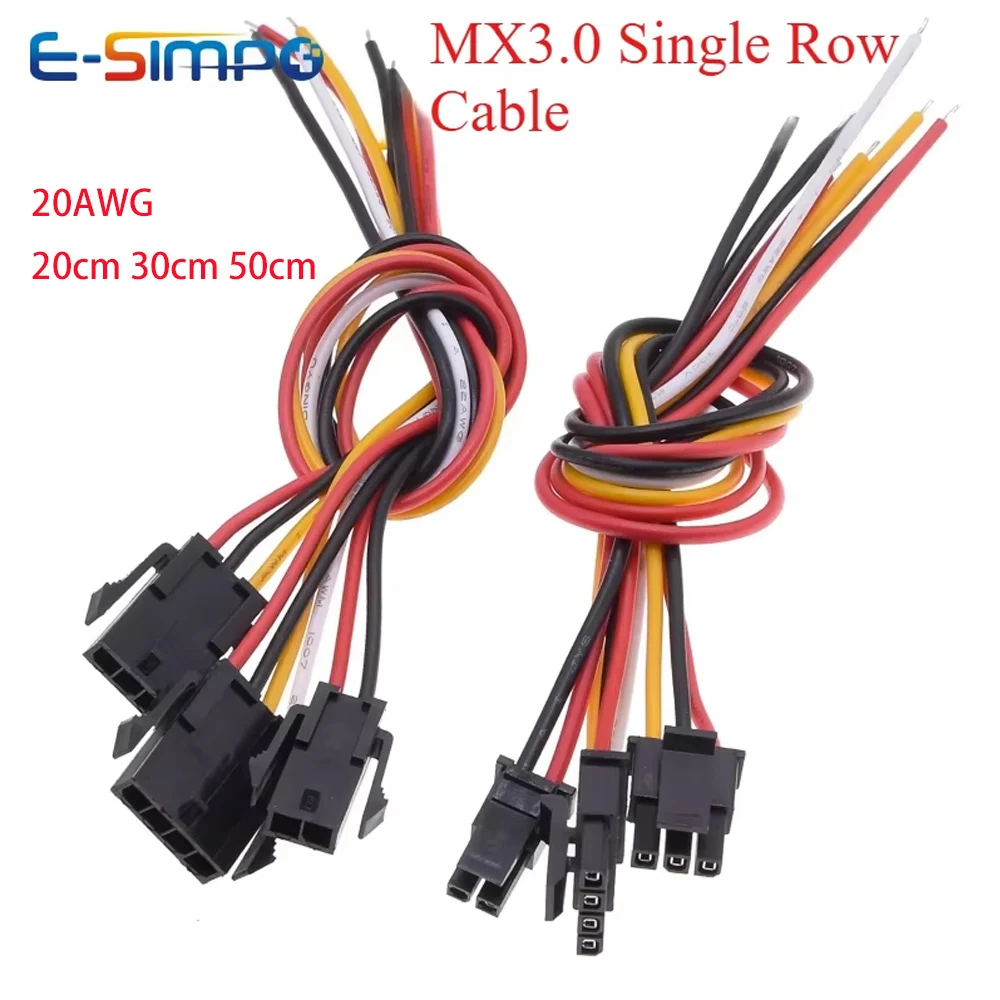5pcs 20AWG 20/30/50cm Micro-Fit 3.0mm Molex MX3.0 Single Row 2/3/4/5/6Pin Cable Harnes Male Female Air Docking Housing Connector