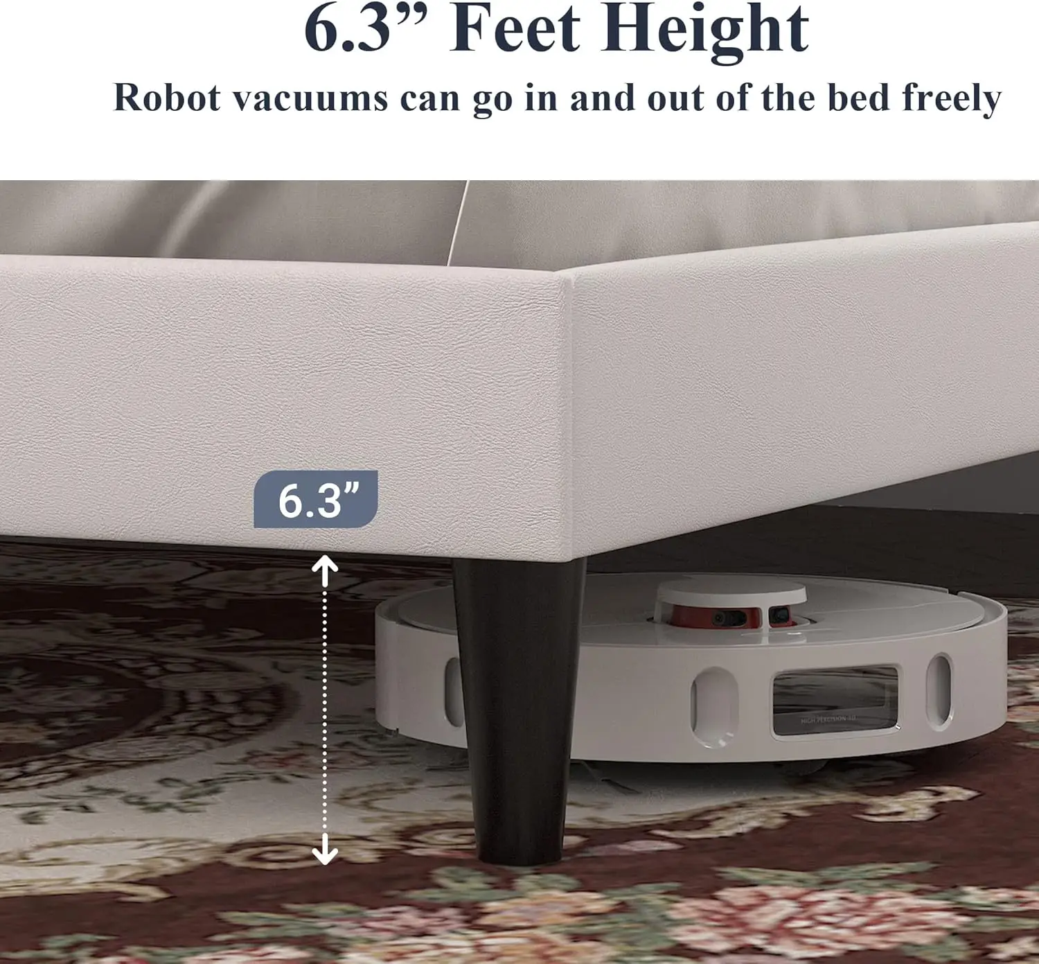 إطار سرير بمنصة بحجم كوين مع لوح رأسي من الجلد الصناعي قابل للتعديل وخياطة ماسية وأزرار خصلة وشرائح خشبية قوية