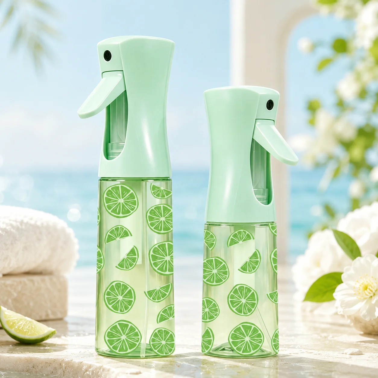 200/300ml Continuous Mist Spray Bottle Refillable Fine Mist Sprayer for Hair Salon Plants Cleaning Home Beauty Citrus Print