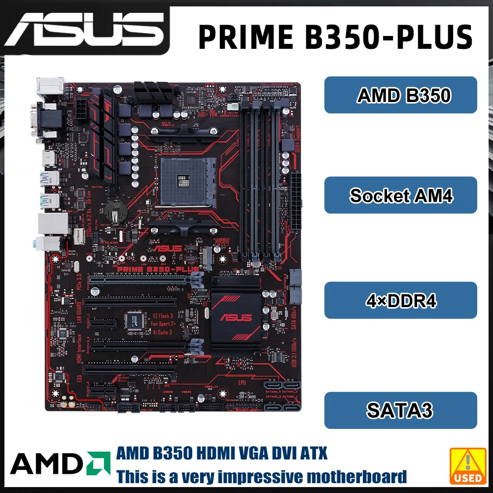 ASUS PRIME B350-PLUS Motherboard AMD B350 Socket AM4 support  Ryzen 5600G 5700 1600 3950 3400 1200 cpu DDR4  64GB M.2 ATX