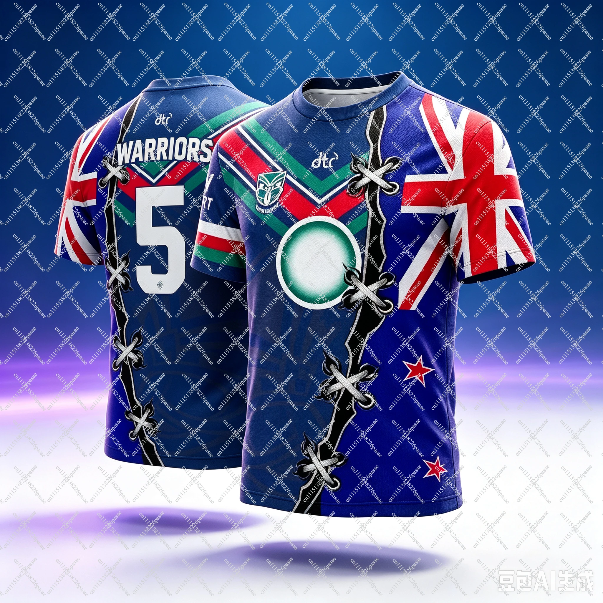 26/27 New Arrivals Warriors Maori Tribal Metallic Print Rugby Jersey Oversized Solid Black Full Koru Pattern Number 1 Mesh Tees