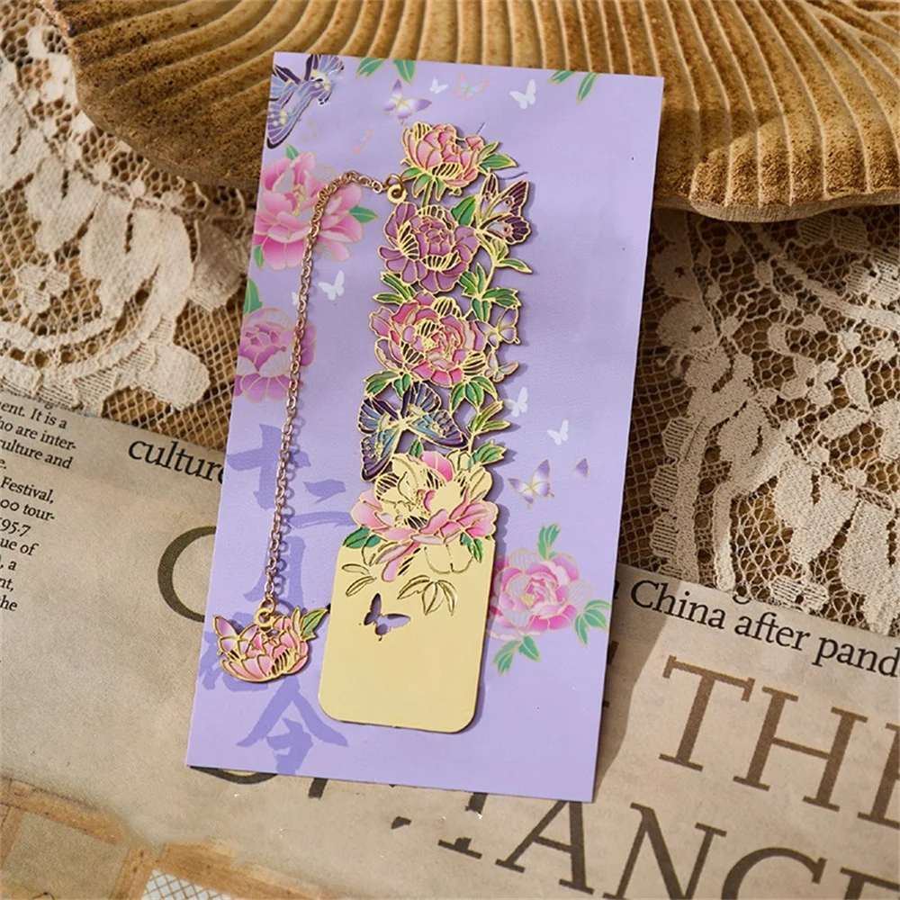 Aesthetic Stationery Metal Bookmark Hollow Flower Painting Bookmarks Student Reading Book Clip Book Accessories Teacher Gift