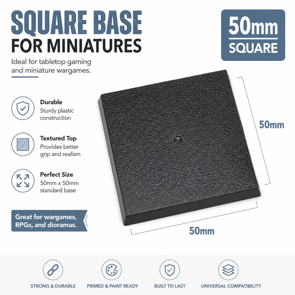 3D baskılı Minyatürler İçin Kare 50mm Tabanlar