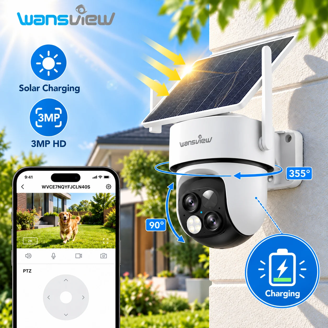 Wansview 2PCS Kabellose Solar-Sicherheitskamera PTZ WLAN-Kamera 2K 3MP Dual-Objektiv Outdoor Batteriebetriebene Zwei-Wege-Audio CCTV-Überwachungskamera