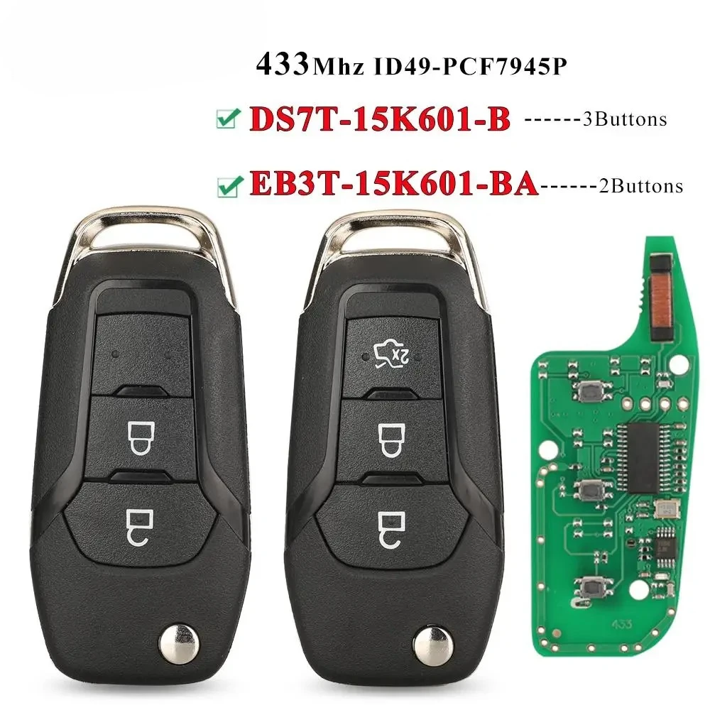 Flip Remote Key Fob ID49 433Mhz DS7T-15K601-B /EB3T-15K601-BA For Ford F150 Ranger Galaxy S-Max KA+ Mondeo V