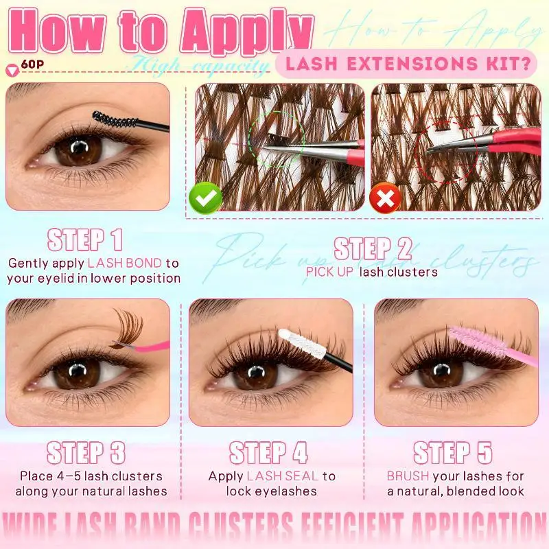 New 1 Set Warm-Toned Brown Lashes Brown Lash Cluster Kit Match Light Brown Hair Hues For Long Total Beginner Friendly