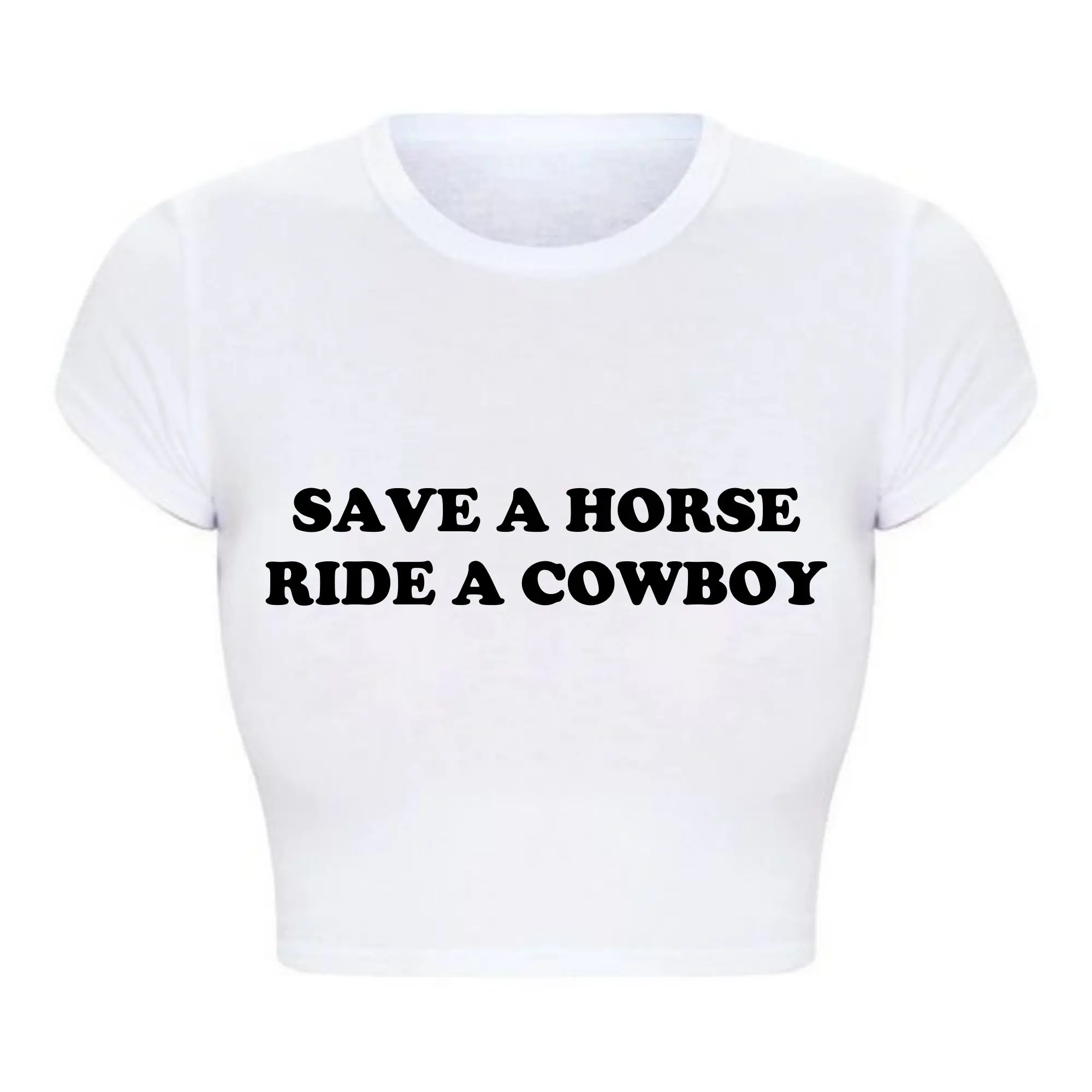 Save A Horse Ride A Cowboy Women Crop Top O Neck Baby Tee Y2k Clothing 2000s Grunge Goth T Shirt Vintage Kawaii Tshirt  Female