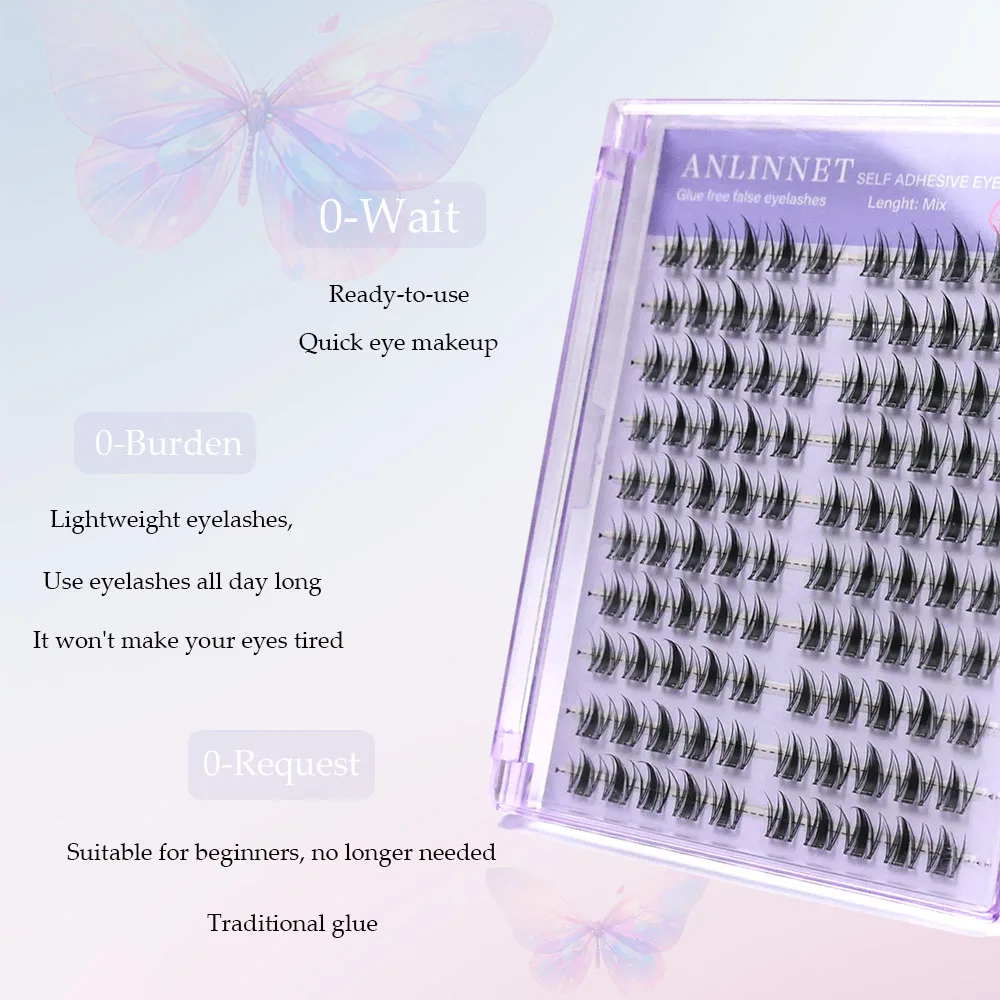10 Reihen selbstklebende, natürliche, weiche DIY-Falsche Wimpern mit großem Fassungsvermögen, klebstofffreies Cosplay, Make-up im Anime-Stil, falsche Wimpern