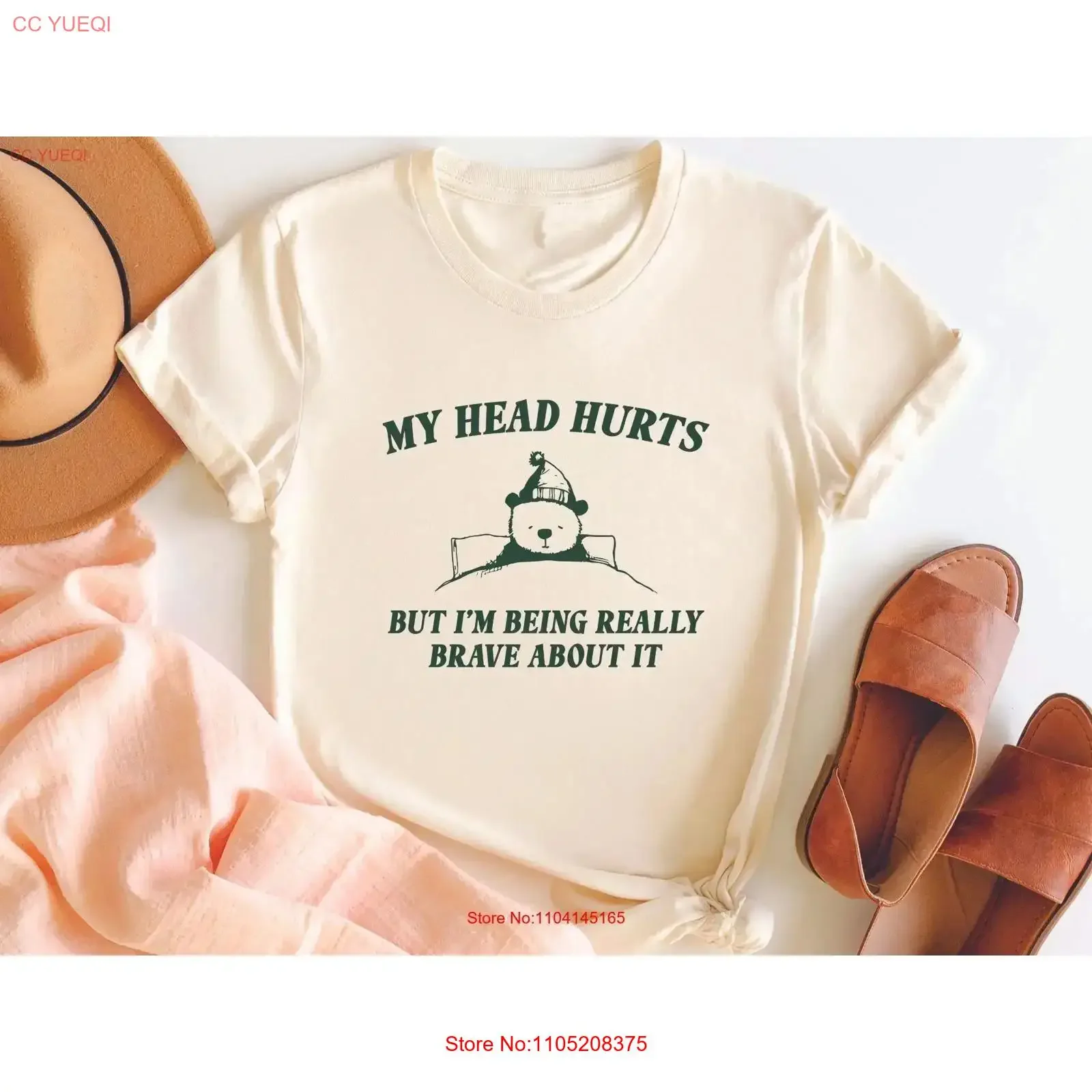 مضحك ميمي تي شيرت رأسي يؤلم ولكن أنا شجاع حقًا عن ذلك SweaT آلام البطن الناجي لها خمر غسلها امتدت #1