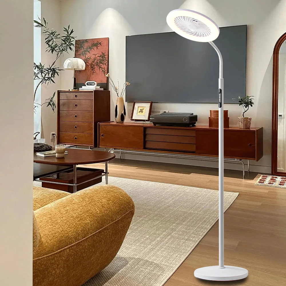 

2-In-1 LED Fan Light Flexible Hose Adjustment Remote Control Extension Height For Bedroom Living Room Study Floor Fan Light