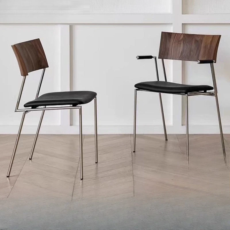 Study Dining Bar Cafe Exhibition Hall Solid Wood Stainless Steel Back Chair