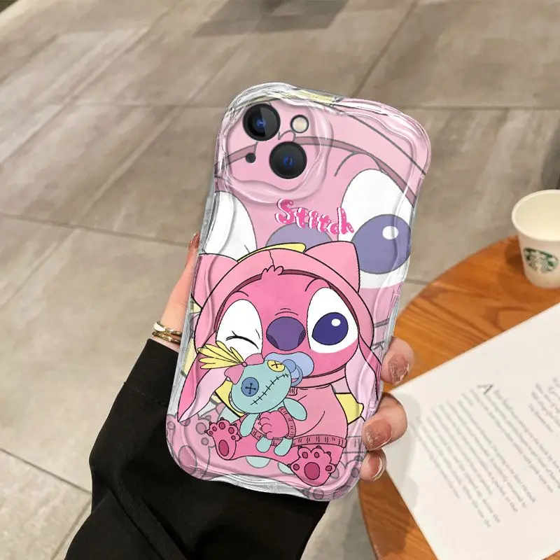 2024 So Cute New Stitch Cartoon Silicon Wave Side Soft Phone Case for iPhone 16 15 14 13 12 11 Pro Max XR XS X 7 8 Plus Y2K