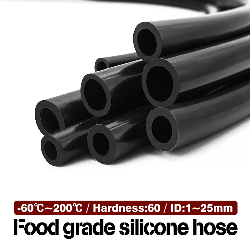 

2/3/4/5/6/15M Black Food Grade Silicone Rubber Hose IDxOD 2x4mm 3x5mm 4x6mm 4x7mm 5x7mm 6x8mm Flexible Nontoxic Silicone Tube