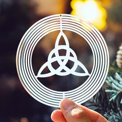 Wicca Celtic Knot Wind Spinner 3D Flowing Stainless Steel Lucky Irish Amulet Wind Chime Pendant Mirror Reflective Bird Deterrent
