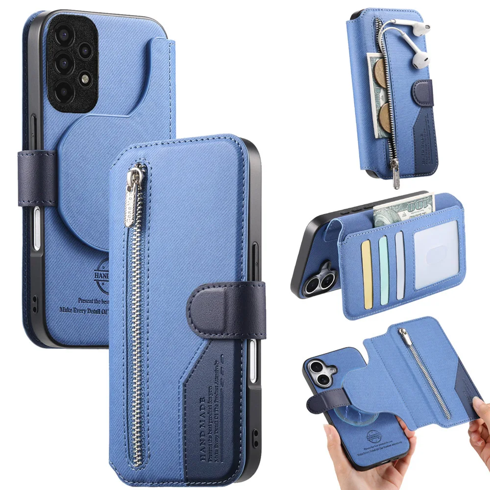 

A53 A52 A33 A22 A13 4G 5G Luxury Case RFID Leather Zipper Magnet Card Coque for Samsung Galaxy A52s A32 A23 A22s 2IN1 Flip Cover