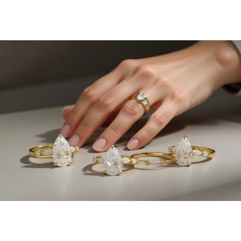 

Элегантное кольцо-капля с грушевидным кристаллом CZ, позолоченное 18-каратным золотом, для женщин, размеры 5-11, свадебное, многослойное