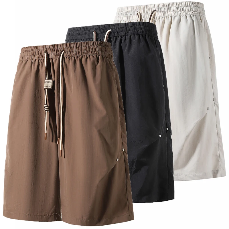 

Wrinkle Rivet Design Quick Drying Shorts Men New Summer Solid Sportswear Running Shorts Casual Gym Fitness Jogging Short Pants