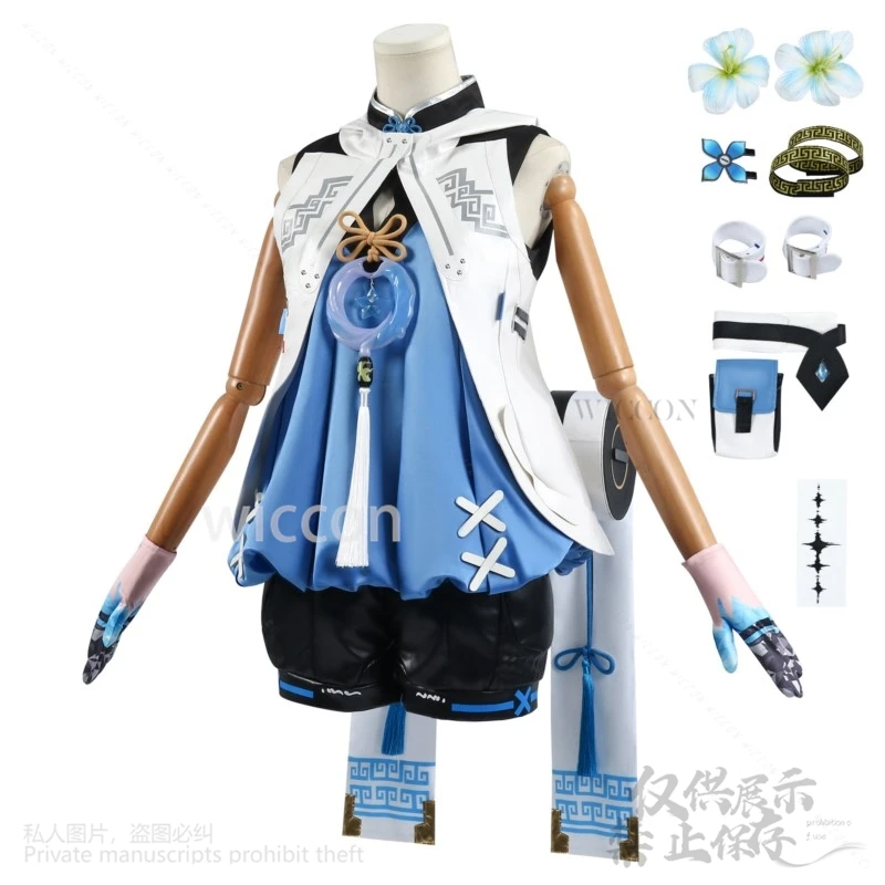 حار أنيمي لعبة Wuthering موجات pidoge Youhu بدلة عالية الجودة تأثيري فستان موحد الأزرق الباروكات لجميع القديسين عيد الميلاد مخصص