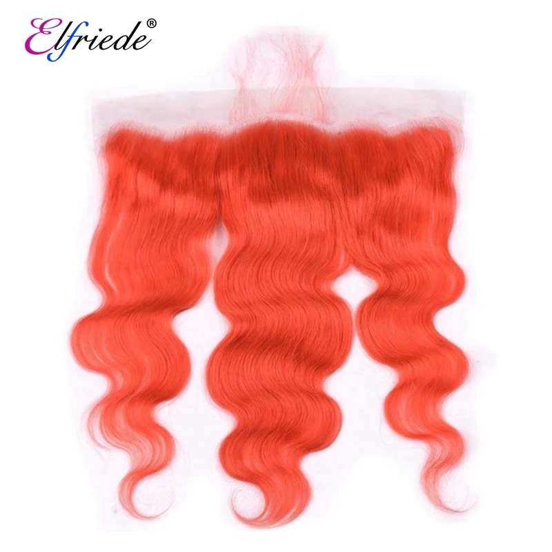 Elfriede #Orangre Red Body Wave Human Hair Bundles With Frontal Brazilian Remy Human Hair 3 Weaves with Lace Frontal 13x4