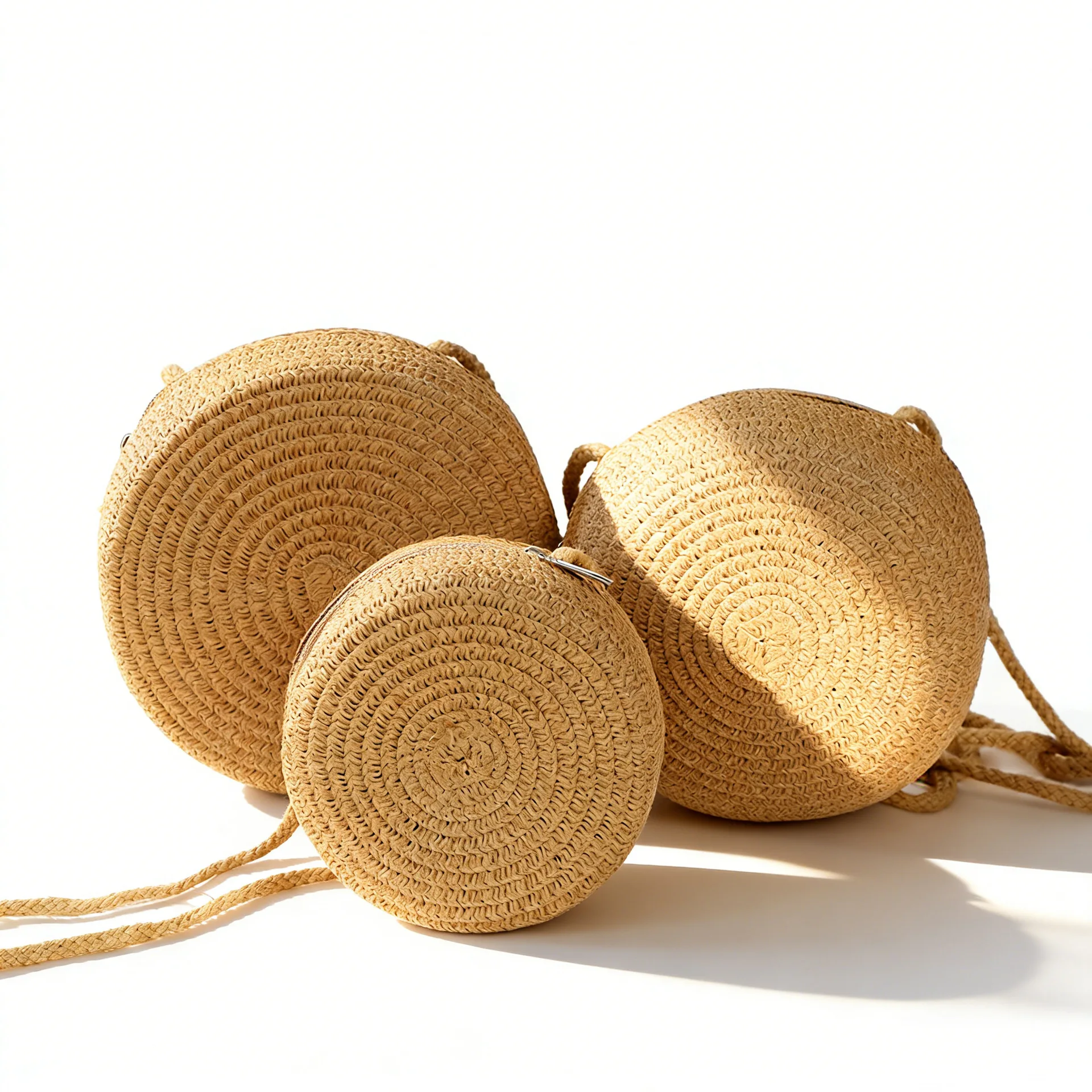 Minimalist Straw Bag Round Crossbody Purse Women Shoulder Vocation Style Handbag
