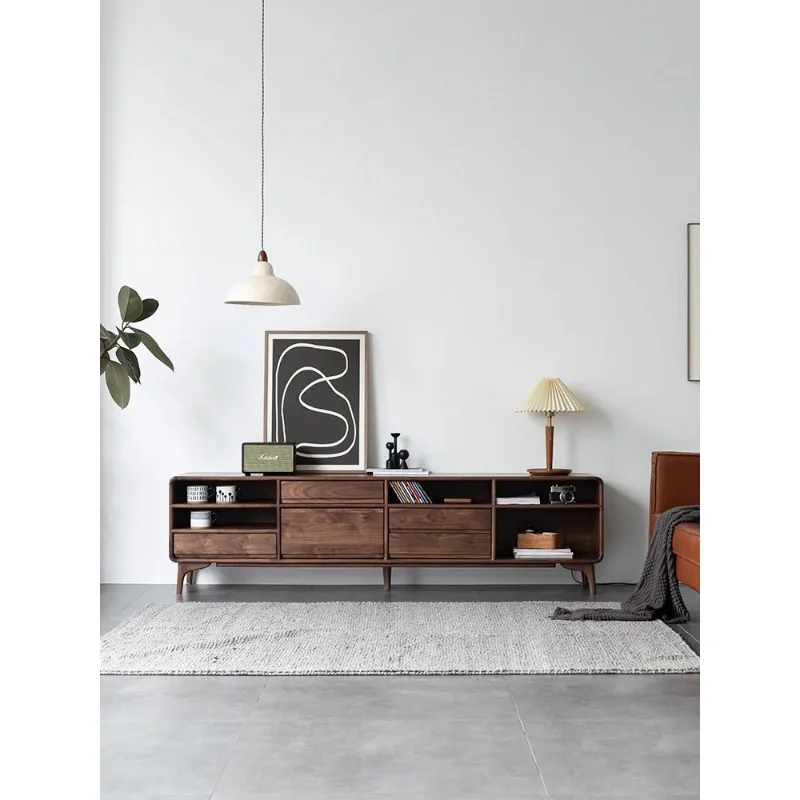 

Тумба под телевизор из черного ореха (Северная Америка), цельнодеревянный шкаф для хранения в гостиной, современный напольный шкаф для хранения для небольших квартир