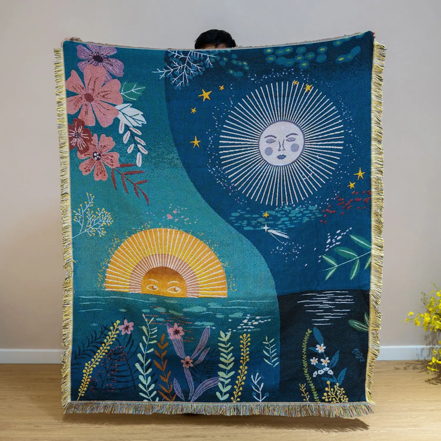 Hemelse zon maan geweven wandt - Boho Throw Blanket Fringe recensie en prijs