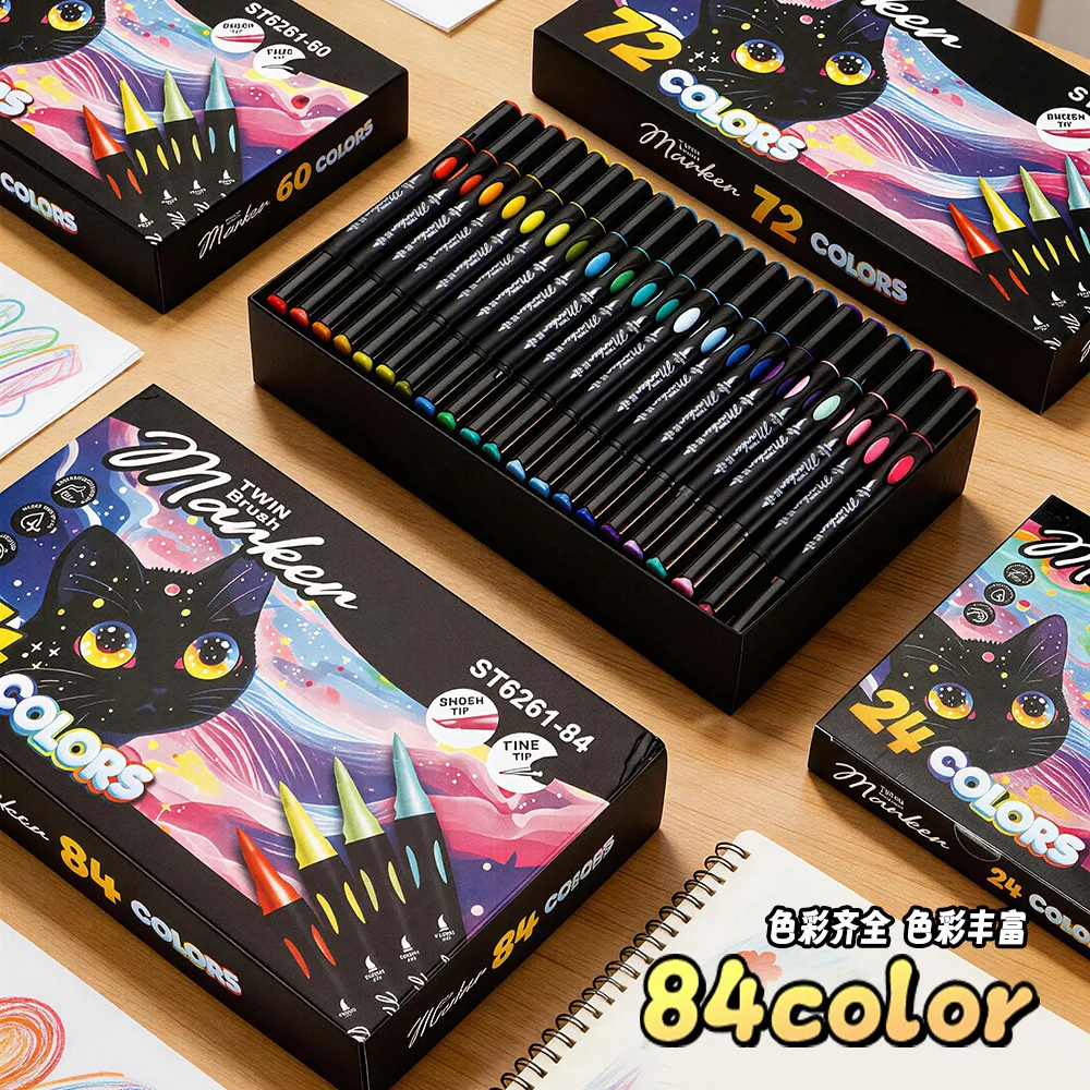 Professional Art Use Dual Tip Brush Marker Pens Set 12/48/84 Colors Soft Brush & Fine Tip Art Markers for Drawing Coloring