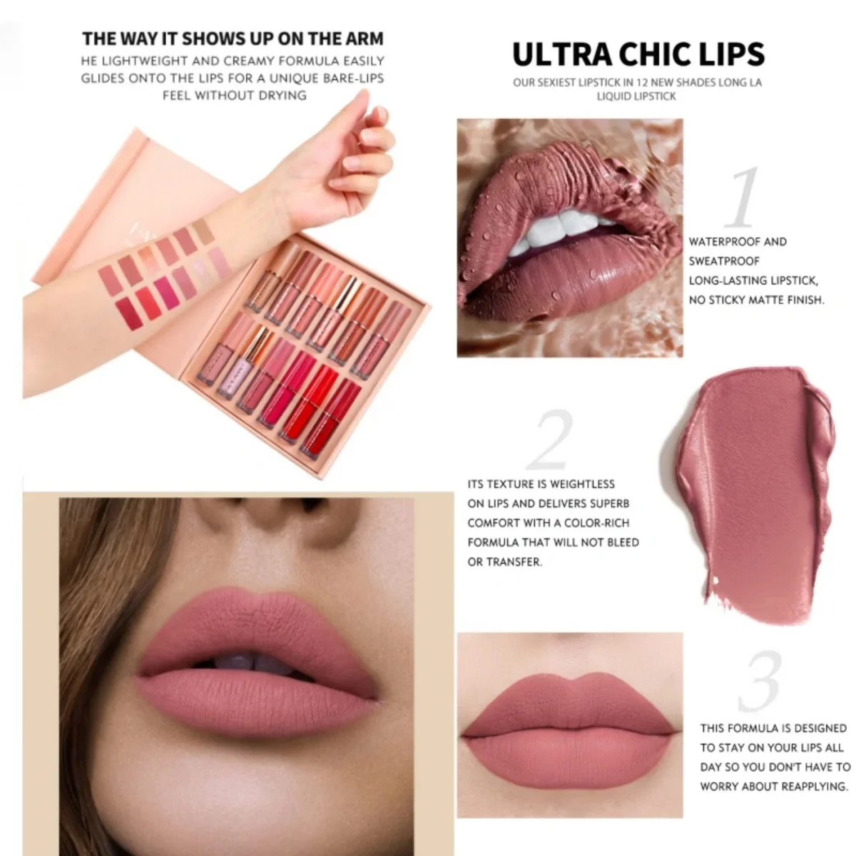 12 Colors Matte Liquid Lipstick Set Long-Lasting Waterproof Non-Stick Cup Waterproof Lip Glosses Women's Makeup Lipgloss Kits