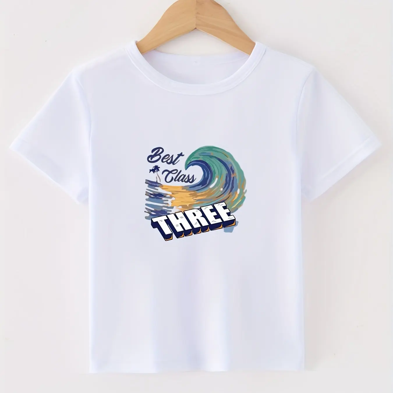 

Unisex Kids T-Shirt Best Class Three Wave Graphic 100% Cotton Comfortable Summer Wear Baby Boys Girls School Casual Outfit