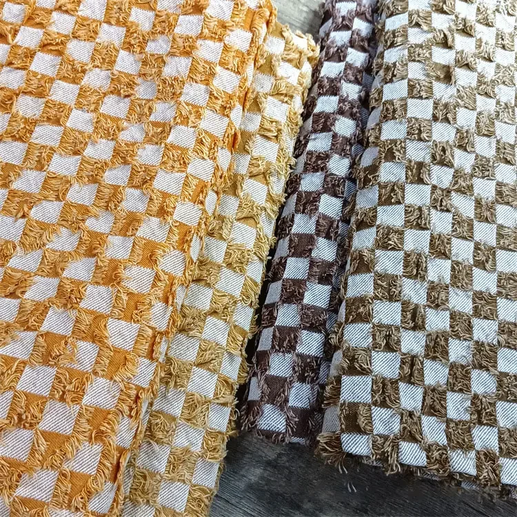 Wholesale Color Cut Check Denim Jacquard Fabric Checkerboard Washed Twill Cloth Throw Pillow Luggage Garment Handmade Cloth