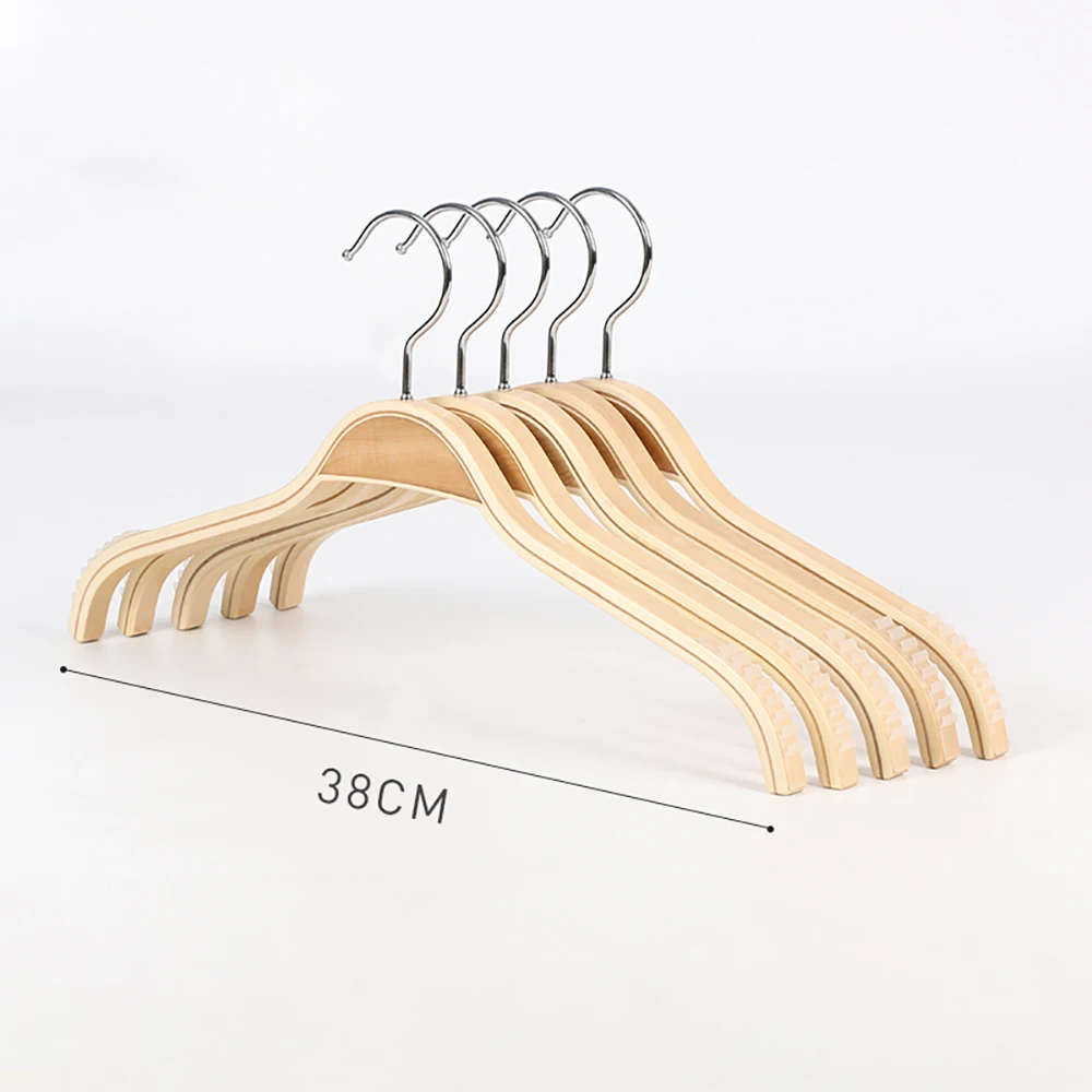 미끄럼 방지 목재 의류 행어 코트 행어, 가정 세트 합판 나무 옷걸이, 부드러운 마감, 38 cm, 로트당 5 개