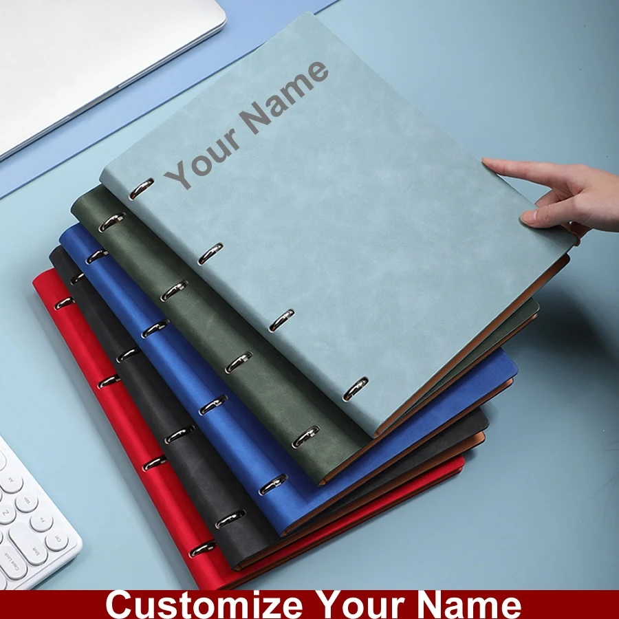 Custom Name PU Leather Binder Notebook, Personalized Loose Leaf Journal, Customized Name Notebook Gift for Office School