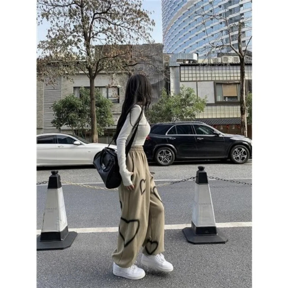 New Arrival Vintage Streewear Women's Loose Fit Heart Print Joggers-Fall Winter Fashion Hip Hop Cuffed Ankle Casual Pants