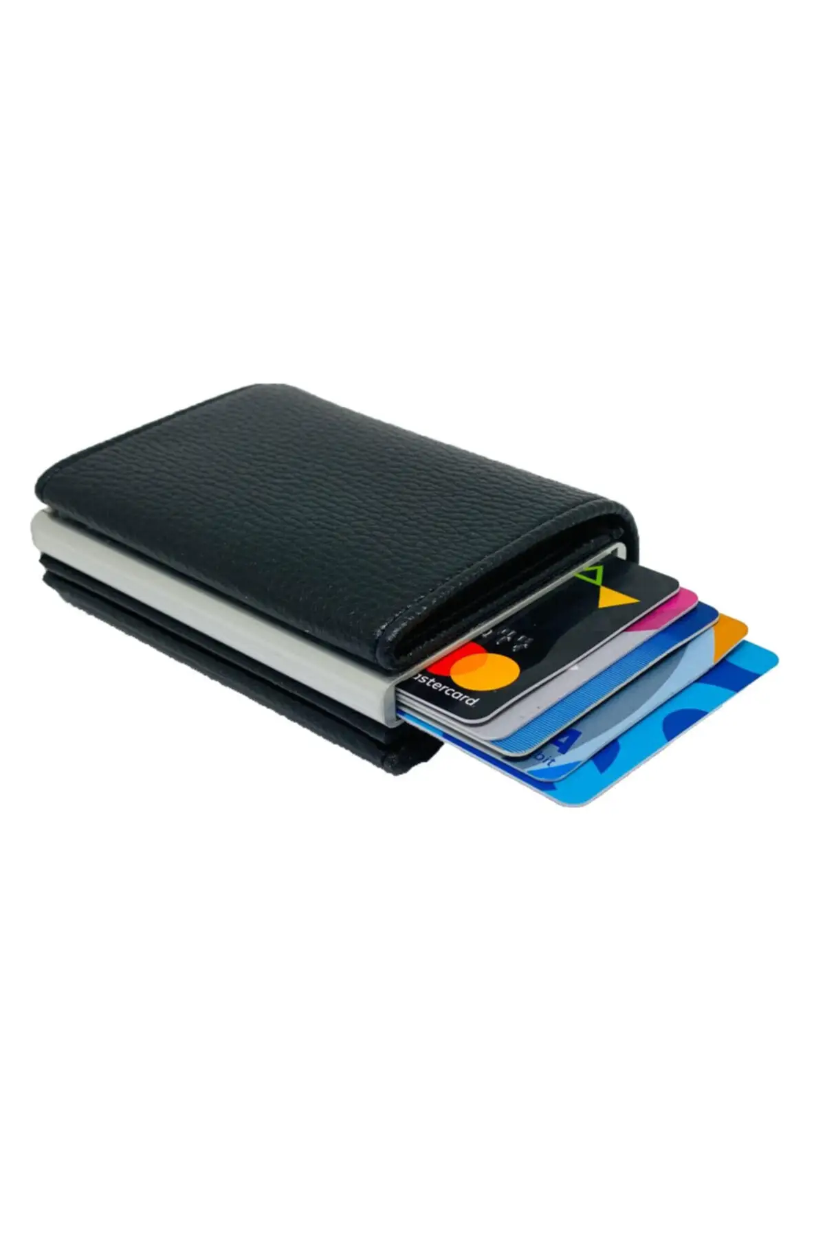 Male Black Money-Eyed Otomatik Mekanizmalı Leather Card Wallet Wallet RFİD Blocking technology Badge Holder 9 cm x 6,5