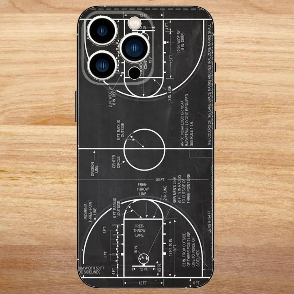 Krajews Basketball Court Diagram Phone Case For iPhone15,14,13,12,11,Pro,Max,Plus,Mini,X,XS,XR,8,7,6,S,Plus,SE Soft Black Case