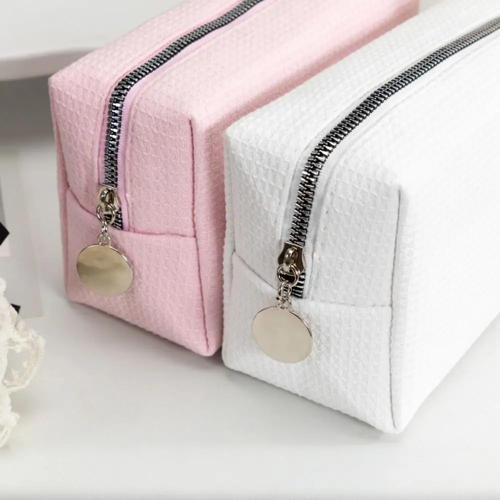 New Solid Color Makeup Bag Square Smooth Zipper Cosmetic Bag Toiletry Bag Home Travel