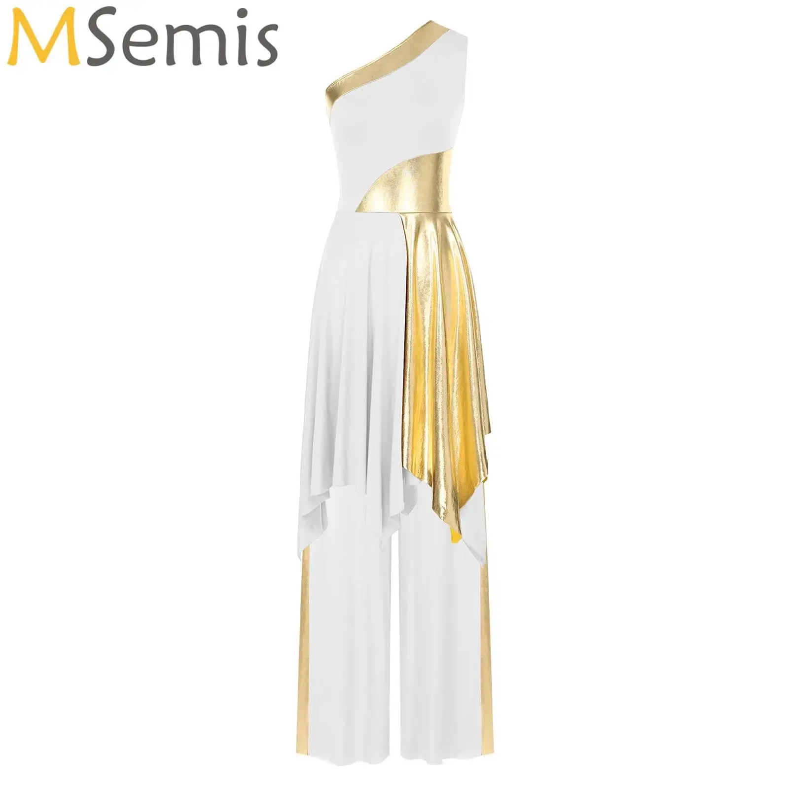 

Womens Choir Robe Church Modern Dancewear One Shoulder Worship Liturgical Praise Dance Robe Tunic Dress+Pants Stage Peformance