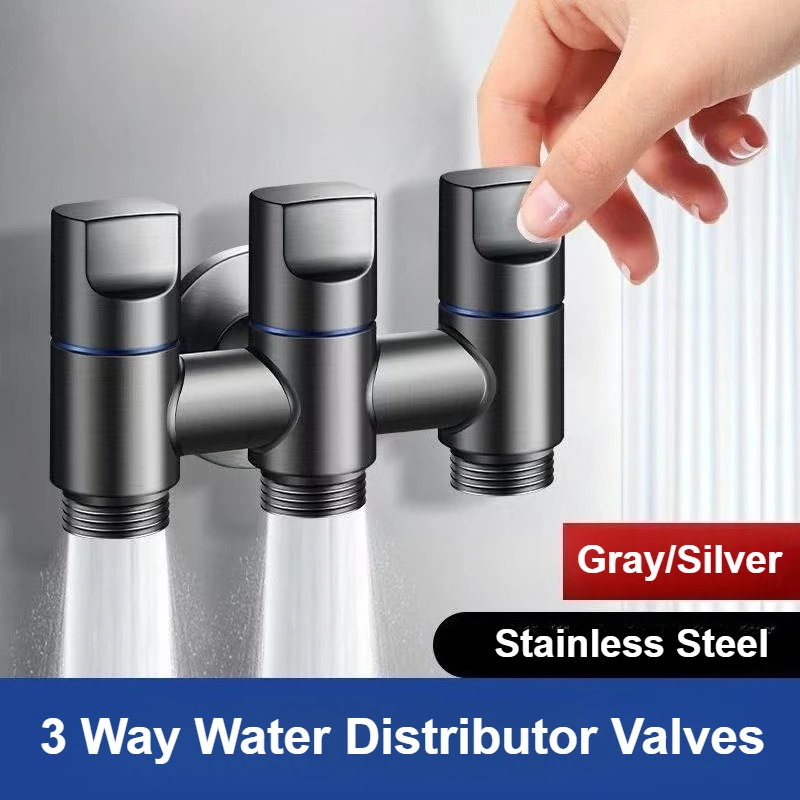 Multifunctional 3 Way Water Distributor Bathroom Faucets Wall Mounted Washing Machine Water Tap Stainless Steel Faucet