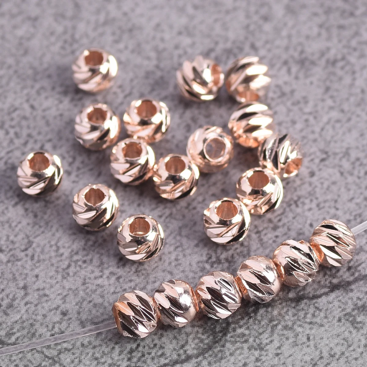 Color Plated Round Carved 3mm 4mm 5mm 6mm 8mm Brass Metal Loose Spacer Beads For Jewelry Making