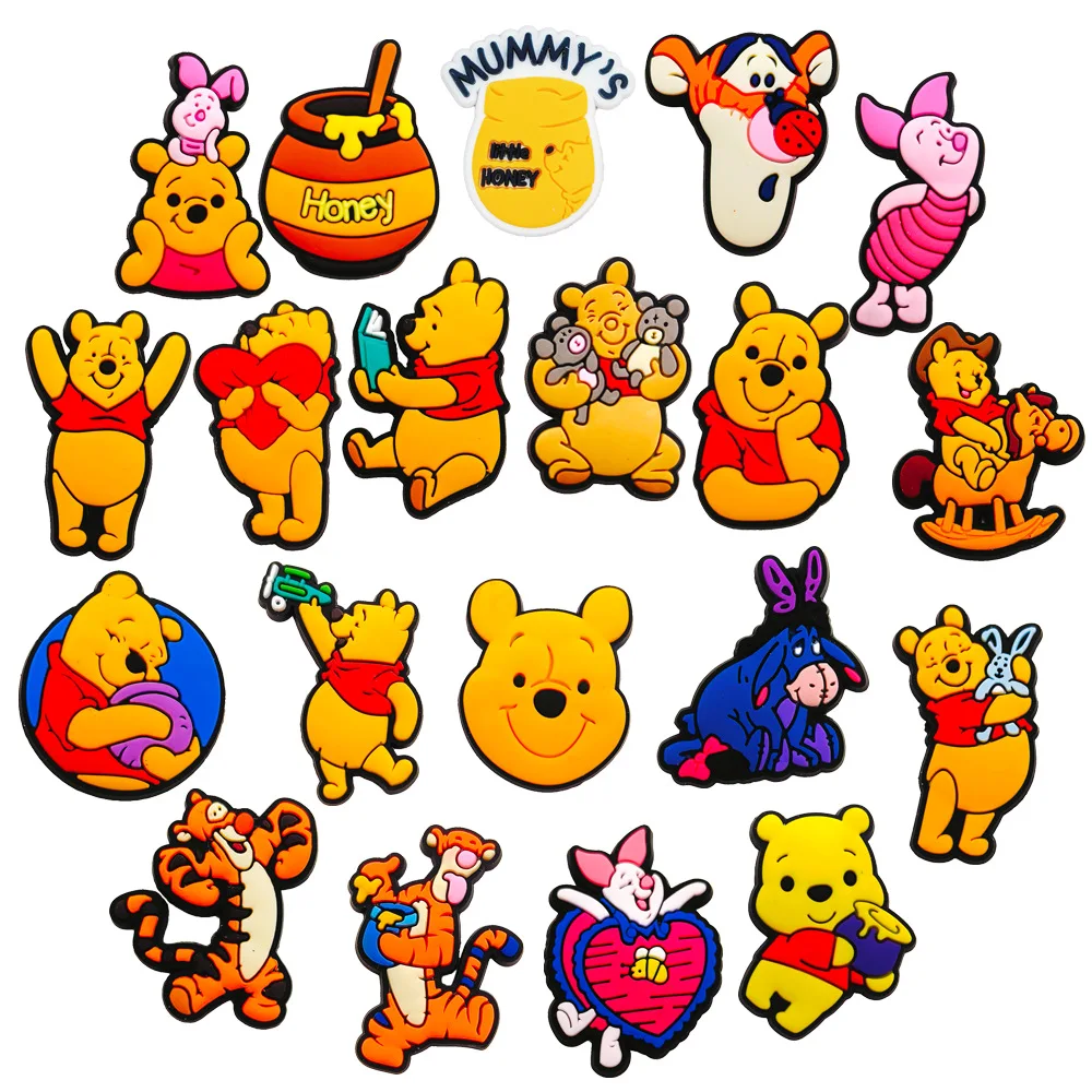 Disney Cartoon Winnie The Pooh Shoe Buckle Cute Winnie Bear Piglet Tigger Eeyore Animal Friends Charms DIY Slippers Decor Gifts