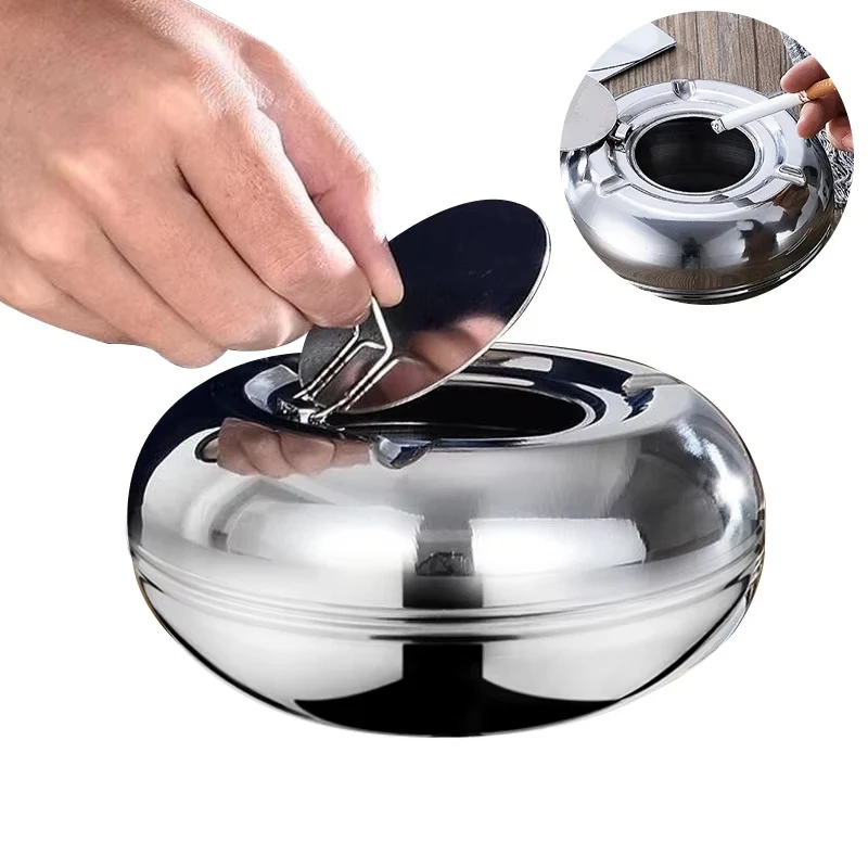 

New Stainless Steel Ashtray with Lid Detachable Outdoor Cigarettes Tray Holder for Home Bedroom Office Tabletop Decoration