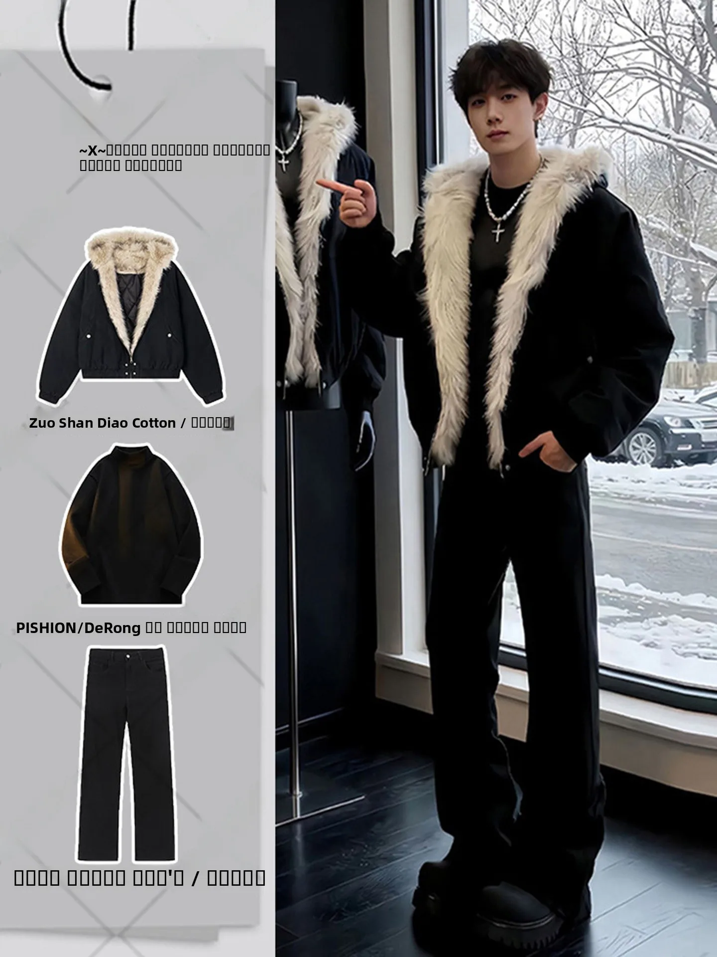 

Bla Wolf King Mountain Eagle Cotton Jaet Hooded ort Coat for Men Winter Warm Thiened Fur Collar American Sle Youth ...