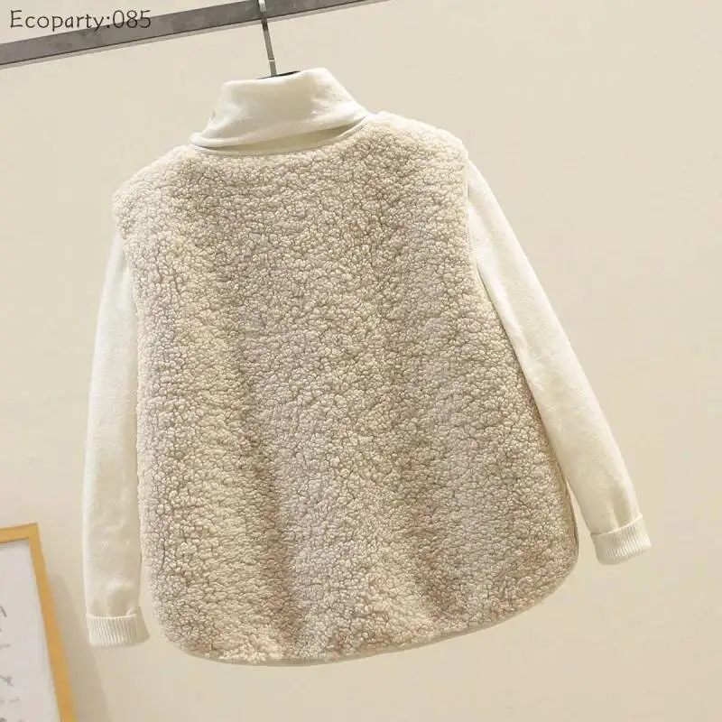 Damska ciepła kurtka zimowa z polaru teddy, bezrękawnik z puszystego pluszu z dekoltem w serek, płaszcz z kieszeniami, kurtka zimowa na zewnątrz.